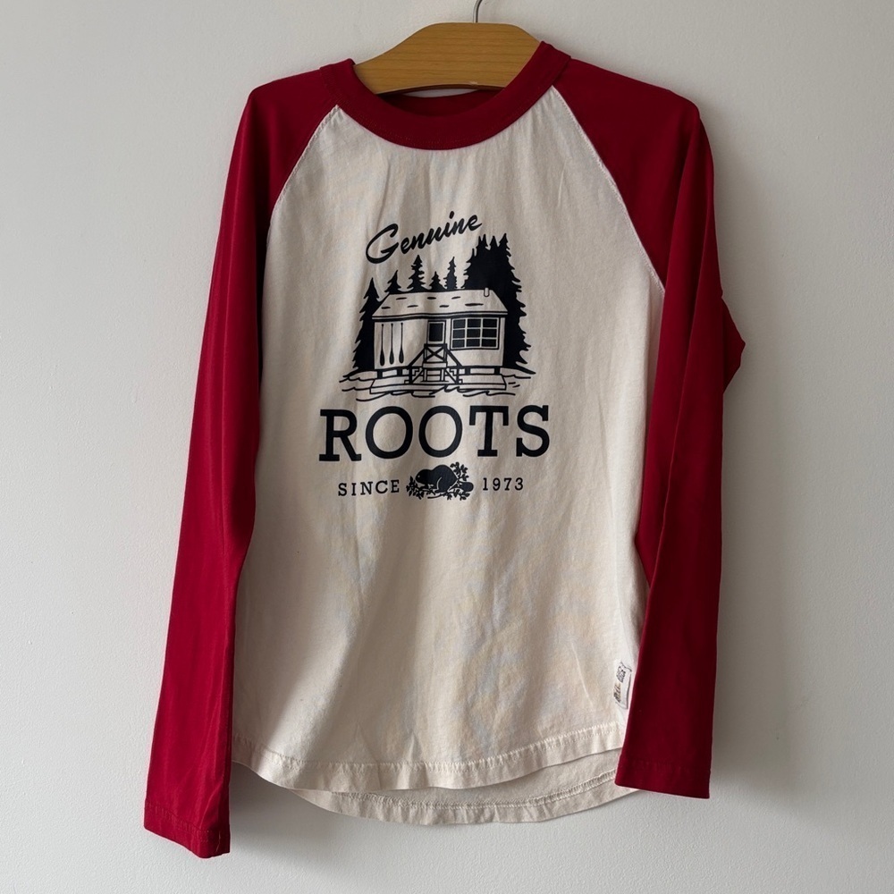 Roots Kids Long Sleeve Tee in Red and Cream - Picture 1 of 1